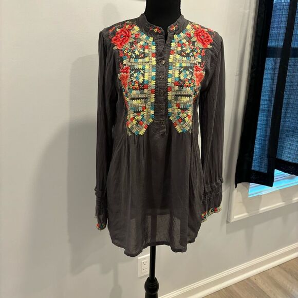 Johnny Was Embroidered Cupra Rayon Grey  Top Tunic XS - Picture 2 of 7